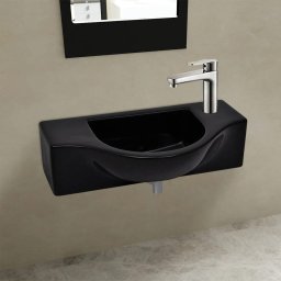 Chiuveta de baie din ceramica, gaura pentru robinet si preaplin, negru GartenMobel Dekor