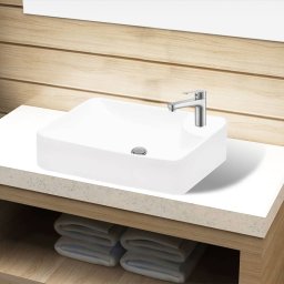 Chiuveta de baie din ceramica, cu orificiu pentru robinet, alb GartenMobel Dekor
