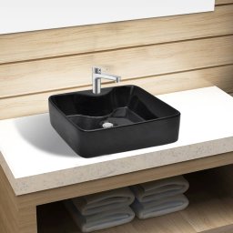 Chiuveta de baie patrata din ceramica cu gaura pentru robinet, negru GartenMobel Dekor
