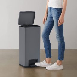 Cos de gunoi cu pedala anti-amprenta, gri, 30L, otel inoxidabil GartenMobel Dekor