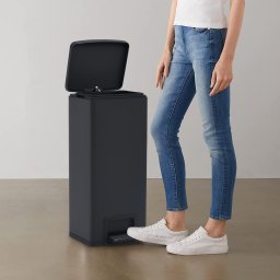 Cos gunoi cu pedala, anti-amprenta, negru, 30L, otel inoxidabil GartenMobel Dekor