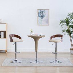 Scaune de bar, 2 buc., crem, piele artificiala si lemn curbat GartenMobel Dekor