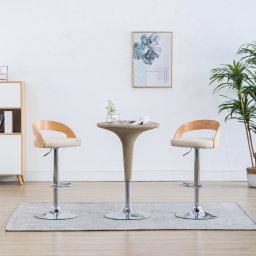 Scaune de bar, 2 buc., crem, piele ecologica si lemn curbat GartenMobel Dekor