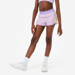 Pantalon scurt respirant pentru sport, 2 în 1 mov cu imprimeu Fete