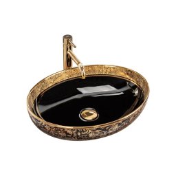 REA-U8978 - Lavoar pentru montaj pe blat MARGOT 40 x 52 cm, ceramică/negru/auriu