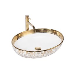 REA-U9650 - Lavoar pentru blat MARGOT, 40x52 cm, ceramică, alb/auriu