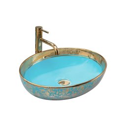 REA-U8709 - Lavoar montat pe blat MARGOT 40 x 52 cm ceramică/albastru/auriu