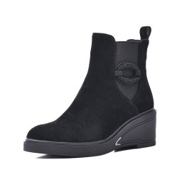 Botine dama cu talpa ortopedica, piele intoarsa, JIJI50088 01-I, negru