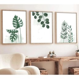 Set tablou decorativ Re-Bloom, 3 piese, MDF/lemn masiv, alb/verde, 50 x 70 cm