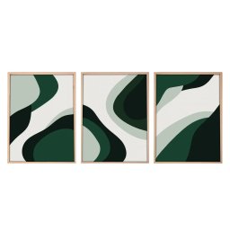 Set tablou decorativ Re-Bloom, 3 piese, MDF/lemn masiv, alb/verde, 50 x 70 cm
