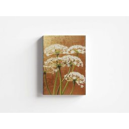 Tablou decorativ Re-Bloom, model floral, panza/lemn, auriu/alb/verde, 70 x 100 cm