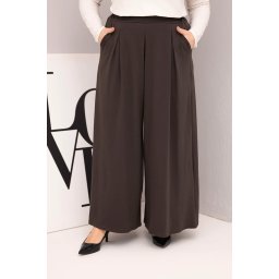 Kesi Włoski Plus Size women's cotton pants with wide legs and a loose fit brown
