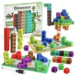 Set de constructie si calcule matematice, cuburi interconectabile, Dinozaurul, cu 117 piese