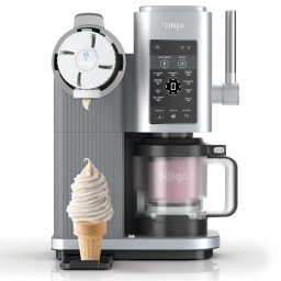 Aparat preparare inghetata 13in1 Ninja CREAMi Scoop & Swirl™ NC701EU, 800 W, 13 programe, Maneta cu 3 trepte pentru cornete, CreamiFit, Creamify, 2 cupe, Gri/Negru