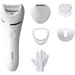 Epilator PHILIPS Seria 8000 BRE715/00, 32 de pensete, 2 viteze, Umed si uscat, Alb