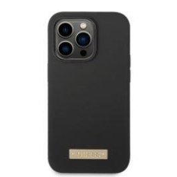 Husa Husa telefon Guess pentru iPhone 14 Pro, Metal Logo, MagSafe, Silicon lichid, Negru
