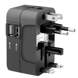 Incarcator de retea Adaptor pentru Priza 2 x USB, EU, UK, AUS, US - (HHT202) - Black