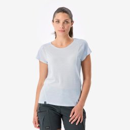 Tricou trekking din lână merinos damă, Merino Resist albastru