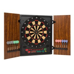 KLARFIT Dartmaster 180, maro, tablă de darts, mașină de darts, vârf moale, ușă (DRB-Dartmaster180)