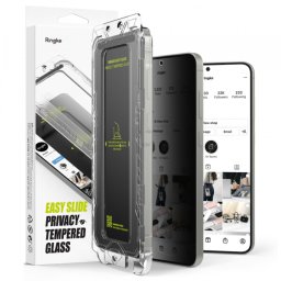 Folie de protectie Ecran Privacy Ringke Easy Slide pentru Samsung Galaxy S25 S931 / S24 S921, Sticla Securizata, Full Glue, Set 2 bucati