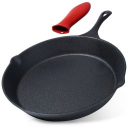 Tigaie din fonta 25 cm cu maner din fonta, 2 ciocuri si protectie silicon