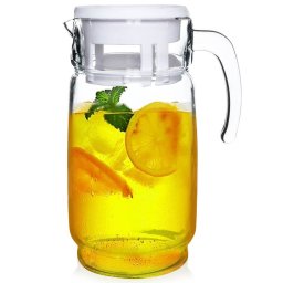 Cana din sticla groasa cu capac, 2 L, pentru apa, limonada si ceai rece