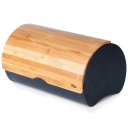 Cutie de paine din otel negru cu capac din bambus, 38x24x20 cm