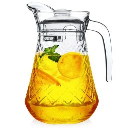 Carafa din sticla groasa cu capac protector, 1,4 L, model reliefat
