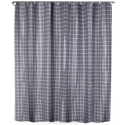 Perdea de dus impermeabila gri 180x180 cm, cu 12 carlige, model carouri