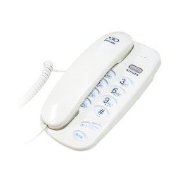 Telefon fix cu fir alb, montabil pe perete, cu tastatura iluminata si Redial