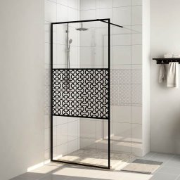 Paravan de dus walk-in negru 115x195 cm sticla ESG transparenta GartenMobel Dekor