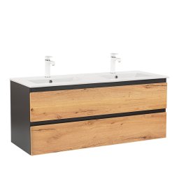 Masca baie suspendata Leziter Vario Forte 120 cu lavoar dublu, antracit-stejar