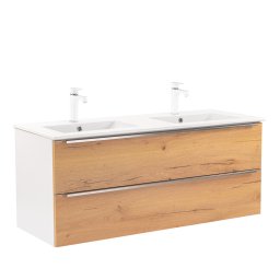 Masca baie suspendata Leziter Vario Trim 120 cu lavoar dublu, stejar alb