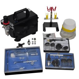 Set compresor aerograf cu 3 pistoale si mini compresor, 1/6 CP vidaXL