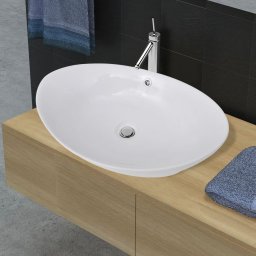 Chiuveta ovala cu preaplin, 59 x 38,5 cm, ceramica de lux GartenMobel Dekor