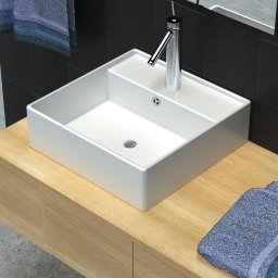 Chiuveta patrata din ceramica cu preaplin si scurgere 41 x 41 cm GartenMobel Dekor