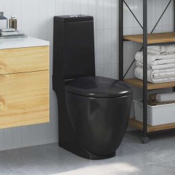 Vas WC toaleta de baie, negru, ceramica, rotund, flux inferior GartenMobel Dekor