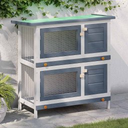 Cusca de iepuri pentru exterior, 4 usi, gri, lemn GartenMobel Dekor