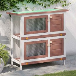 Cusca de iepuri pentru exterior, 4 usi, rosu, lemn GartenMobel Dekor