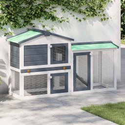 Cusca mare exterior pt. iepuri, gri si alb, 145x45x84 cm, lemn GartenMobel Dekor