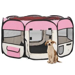Tarc joaca pliabil caini cu sac de transport roz 125x125x61 cm GartenMobel Dekor