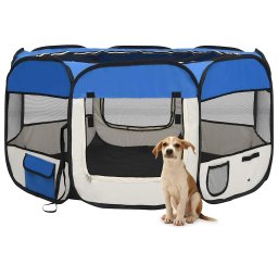 Tarc caini pliabil cu sac de transport, albastru, 125x125x61 cm GartenMobel Dekor