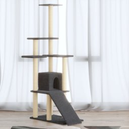 Ansamblu pisici cu stalpi din funie de sisal, gri închis,155 cm GartenMobel Dekor