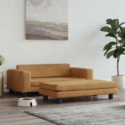 Pat pentru caini cu extensie, maro, 100x50x30 cm, catifea GartenMobel Dekor