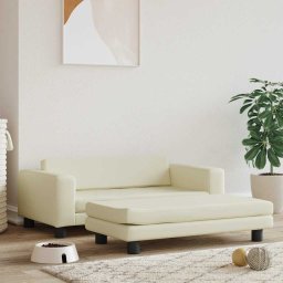 Pat pentru caini cu extensie, crem, 100x50x30 cm, piele eco GartenMobel Dekor