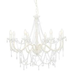 Candelabru cu margele, alb, 8 becuri E14 GartenMobel Dekor