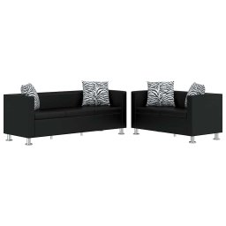 Set canapele 3 locuri si 2 locuri, negru, piele artificiala GartenMobel Dekor