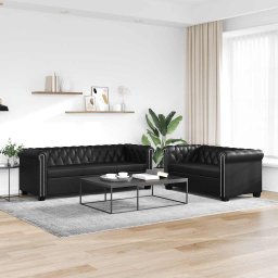 Canapea Chesterfield cu 2 si 3 locuri, piele artificiala, negru GartenMobel Dekor