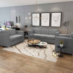 Set canapele, 3 piese, gri deschis, material textil GartenMobel Dekor