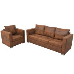 Set canapea, 2 piese, imitatie piele întoarsa GartenMobel Dekor